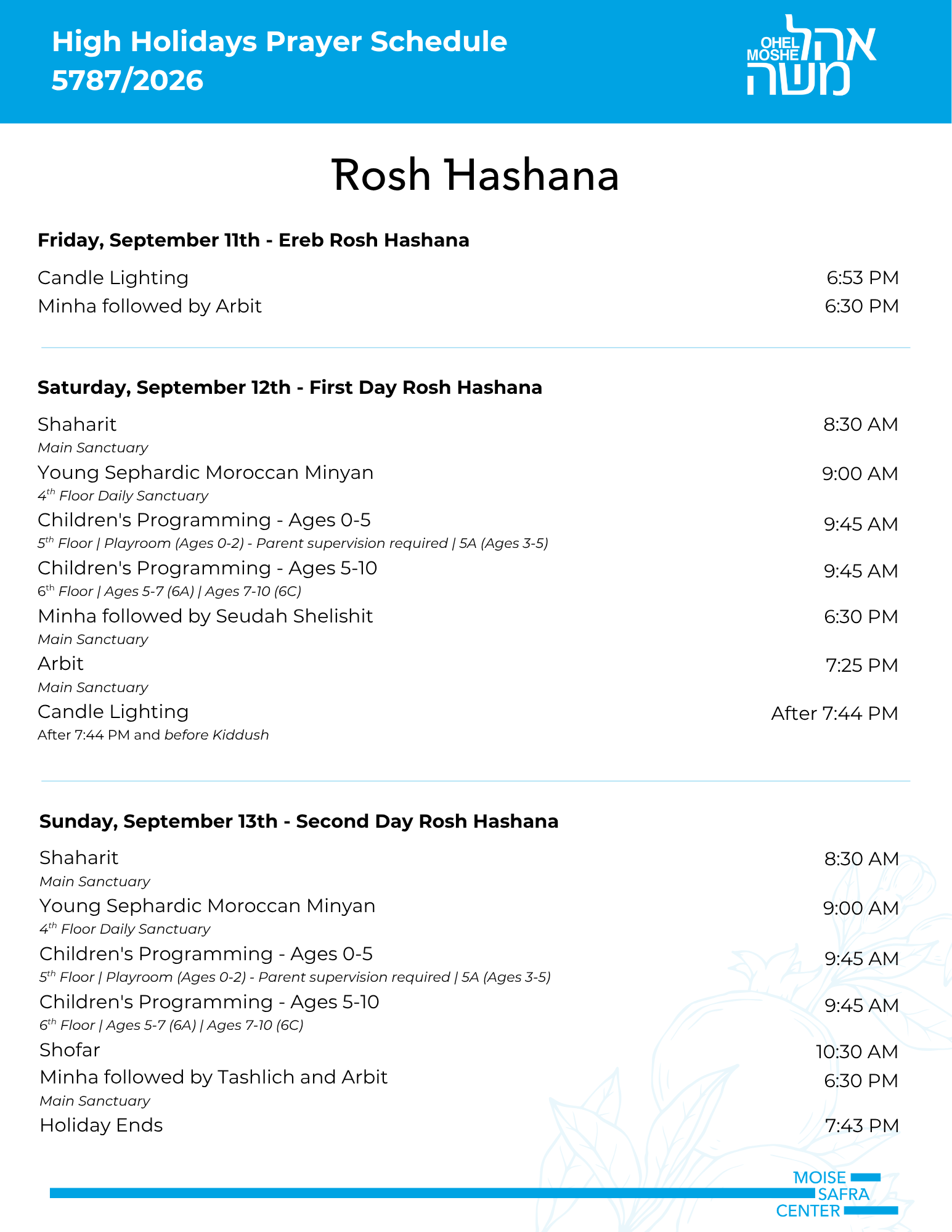 Rosh Hashanah Schedule